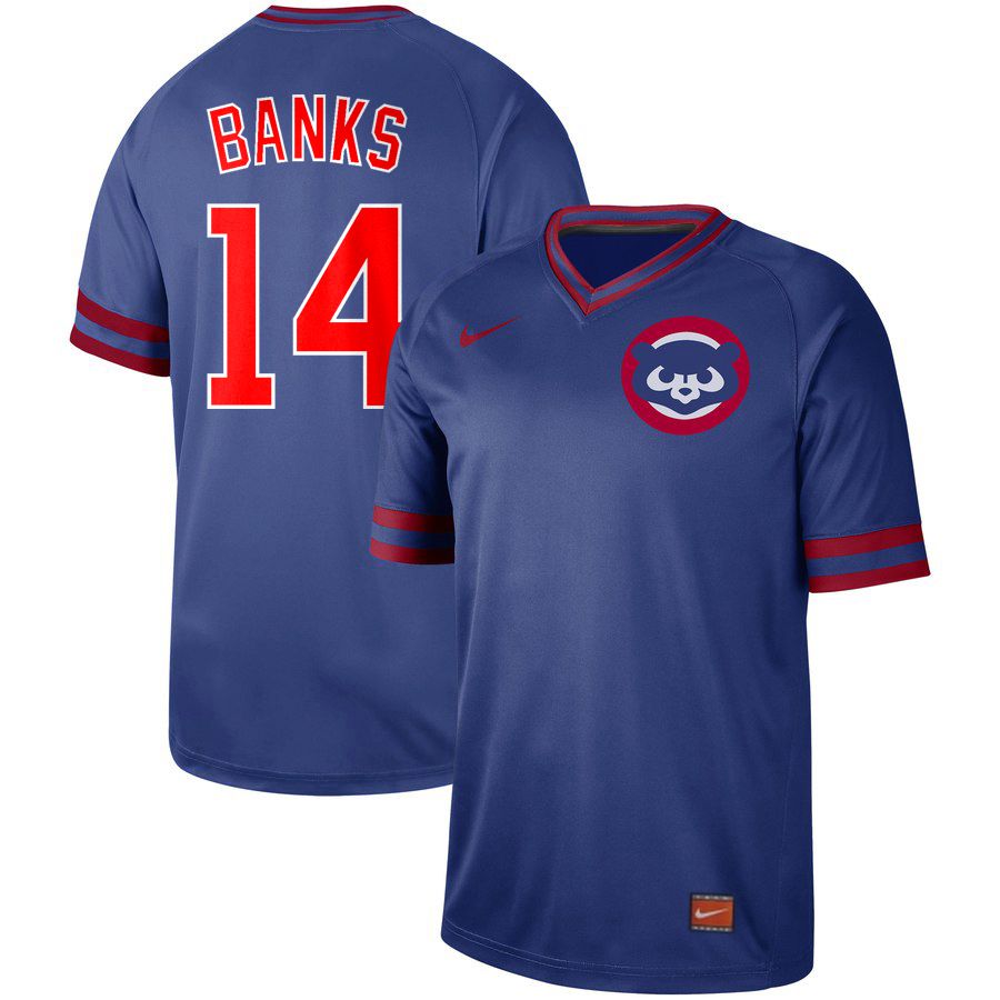 Men Chicago Cubs #14 Banks Blue Nike Cooperstown Collection Legend V-Neck MLB Jersey